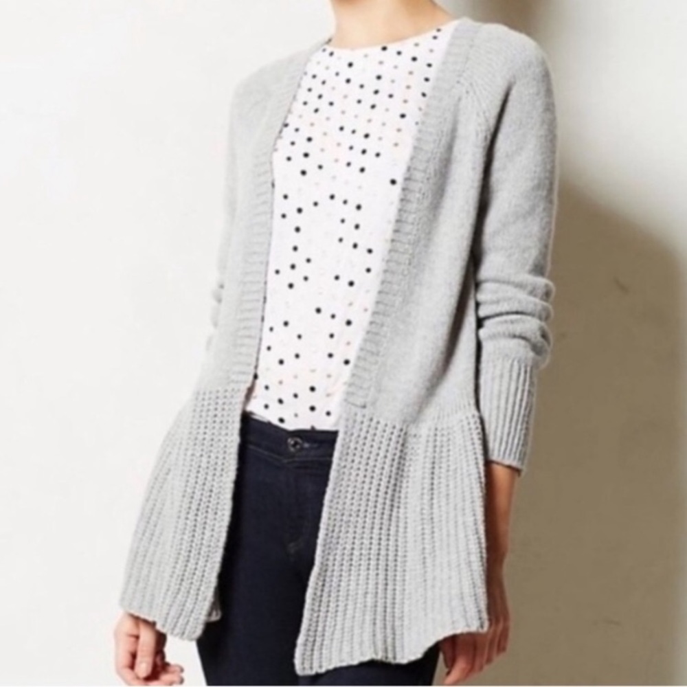 Anthro Knitted & Knotted Gray Cardigan Sweater Sz M